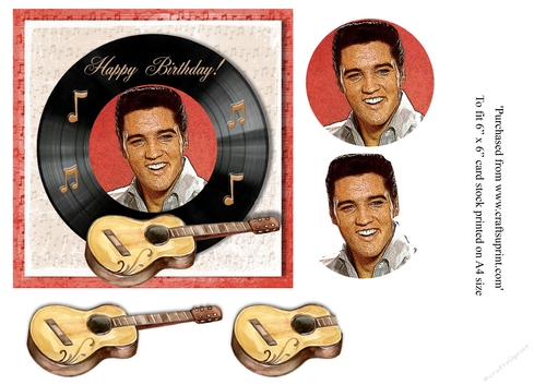 Elvis themed birthday card topper for 6 x 6 card