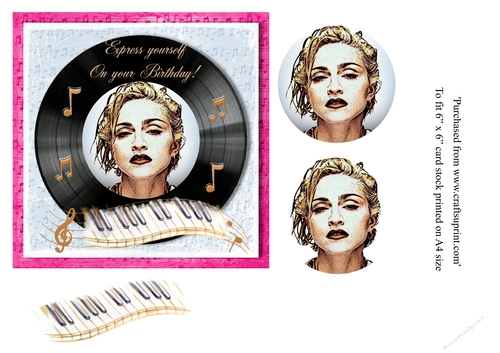 Madonna themed birthday card topper for 6 x 6 card