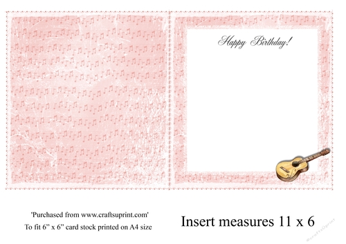 Elvis themed birthday card insert for 6 x 6 card measures 11x 6