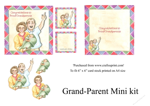 Congratulations to new Grand - Parents card , 6x6 topper with insert, decoupage and gift card