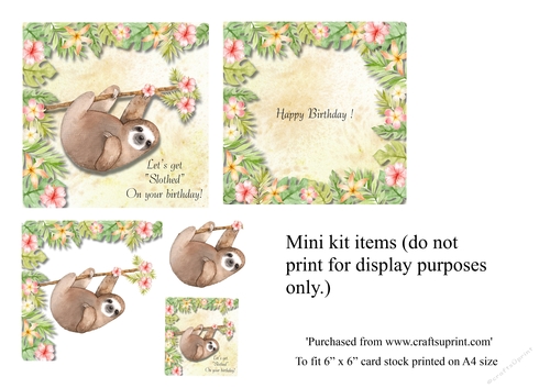 Funny Unisex Sloth birthday for 6 x 6 mini kit