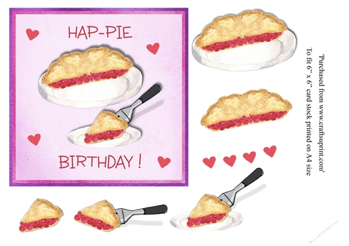 Funny cherry pie Hap-pie Birthday card topper for 6 x 6 card