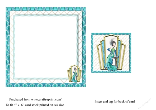 Art Deco female birthday card insert and tag for topper for 6x6 card