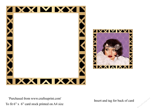 Art Deco female birthday card insert and tag for topper for 6x6 card