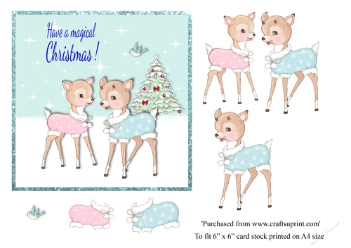 Cute bambi Christmas card topper for 6x6 card