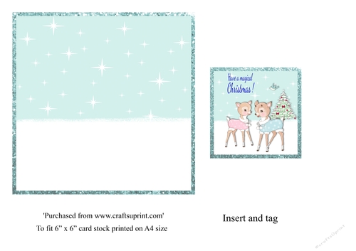 Cute bambi Christmas card topper insert and tag for 6x6 card