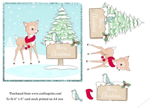 Cute bambi Christmas card topper for 6x6 card