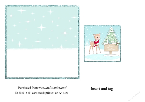 Cute bambi Christmas card topper insert and tag for 6x6 card