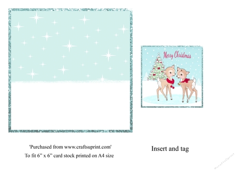 Cute bambi Christmas card topper insert and tag for 6x6 card