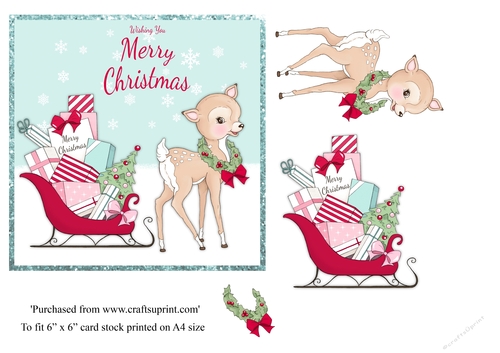Cute bambi Christmas card topper for 6x6 card