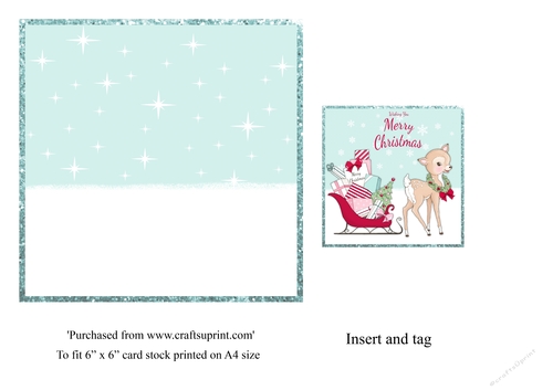 Cute bambi Christmas card topper insert and tag for 6x6 card