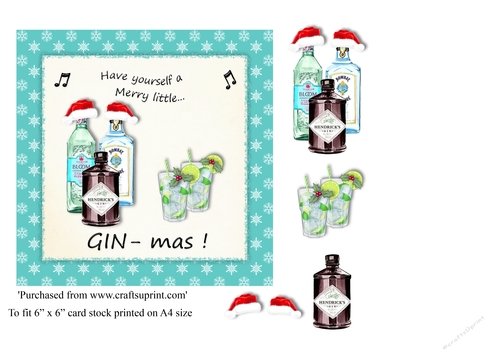 Gin themed Christmas card toppers 6x6