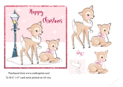 Cute bambi Christmas card topper for 6x6 card
