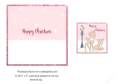 Cute bambi Christmas card topper insert and tag for 6x6 card