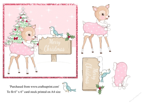 Cute bambi Christmas card topper for 6x6 card