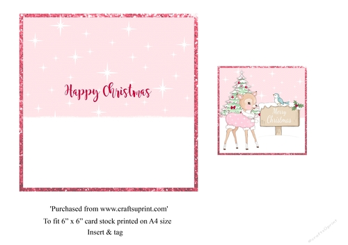 Cute bambi Christmas card topper insert and tag for 6x6 card