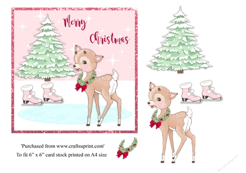 Cute bambi Christmas card topper for 6x6 card