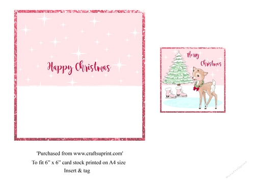 Cute bambi Christmas card topper insert and tag for 6x6 card