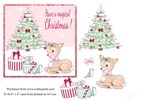 Cute bambi Christmas card topper for 6x6 card