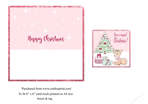 Cute bambi Christmas card topper insert and tag for 6x6 card