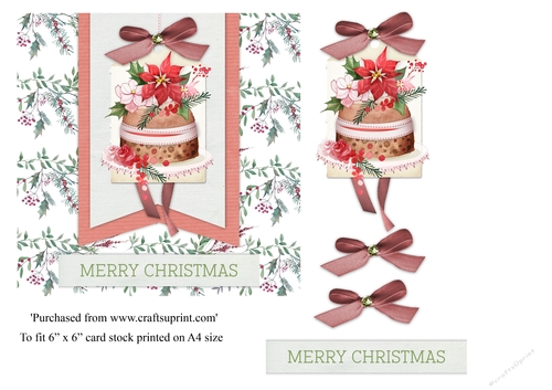Vintage Christmas card Christmas pudding topper for 6x6 card