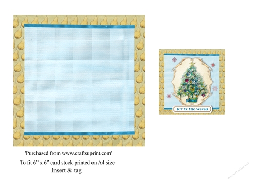 Vintage Christmas card Christmas tree Joy to the world insert & tag for topper for 6x6 card