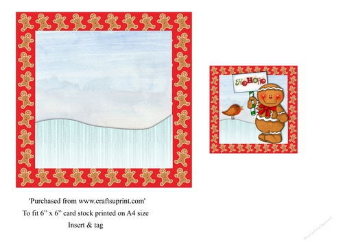 Childrens Gingerbread man Christmas card insert & tag topper for 6x6 card in red