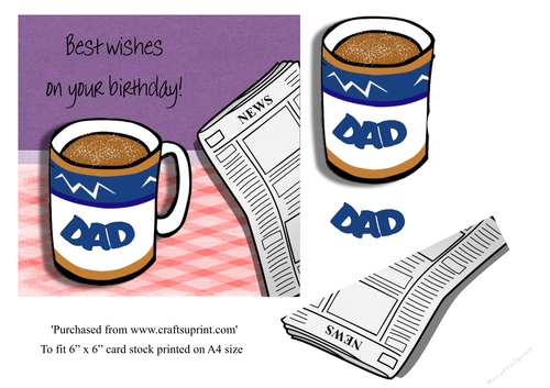 Birthday card for Dad with coffee and newspaper topper for 6x6 card