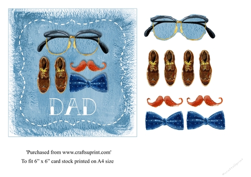 Dad birthday card with glasses, bow tie, shoes and moustache topper for 6x6 card