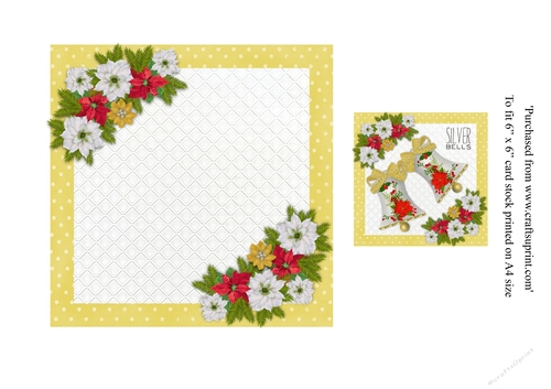 Vintage Christmas card Silver Bells in gold insert & tag for topper for 6x6 card