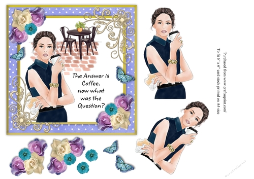 Funny female coffee themed birthday card topper for 6x6 card