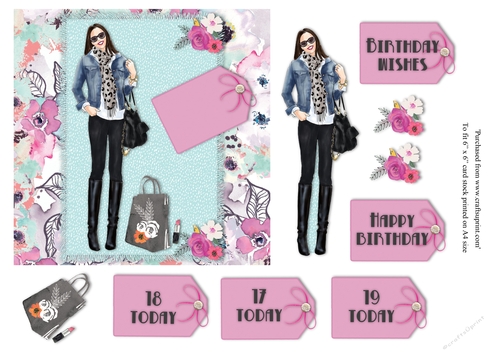 Female Teenage birthday card topper with various greetings for 6x6 card