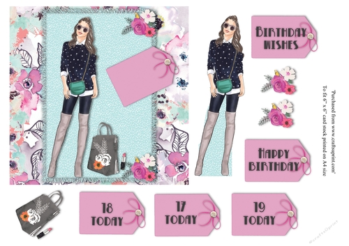 Female Teenage birthday card topper with various greetings for 6x6 card