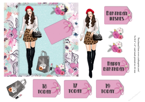 Female Teenage birthday card topper with various greetings for 6x6 card