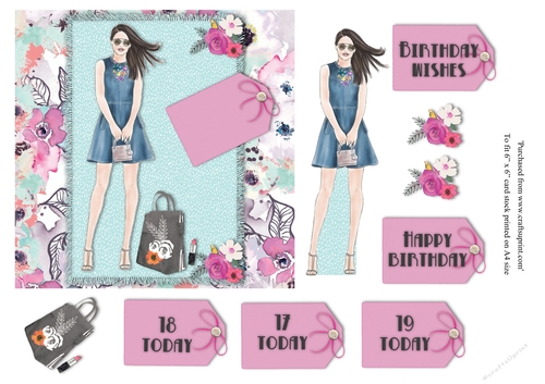 Female Teenage birthday card topper with various greetings for 6x6 card