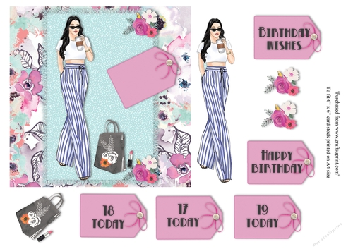Female Teenage birthday card topper with various greetings for 6x6 card