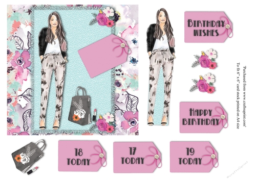 Female Teenage birthday card topper with various greetings for 6x6 card
