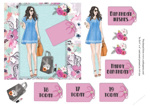 Female Teenage birthday card topper with various greetings for 6x6 card