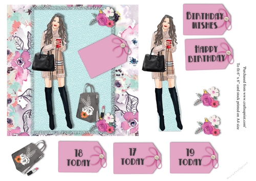 Female Teenage birthday card topper with various greetings for 6x6 card