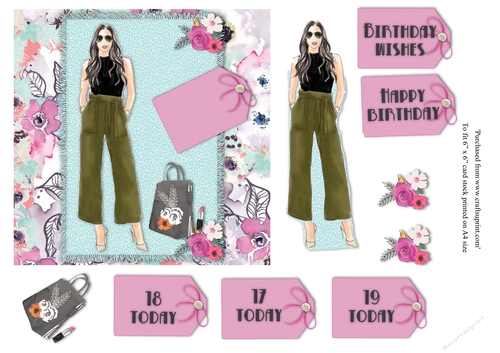 Female Teenage birthday card topper with various greetings for 6x6 card