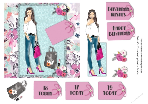 Female Teenage birthday card topper with various greetings for 6x6 card