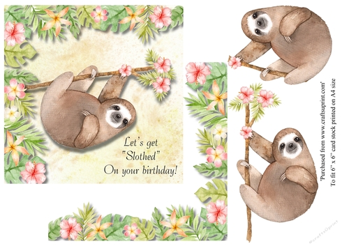 Funny Unisex Sloth birthday topper for 6 x 6 card