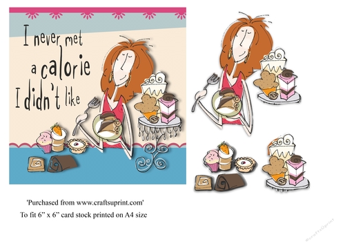 Cartoon female birthday card topper (6 x 6)