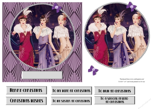 Art Deco female Christmas card topper for 6x6 card