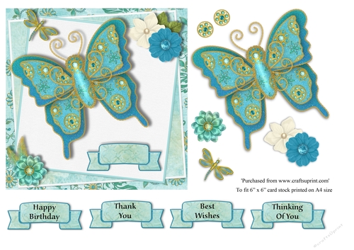 Birthday butterflies 6 x 6 card topper with decoupage