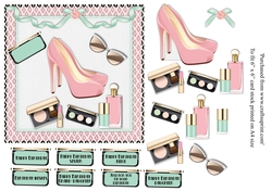 Female birthday card shoes & make up topper for 6x6 card