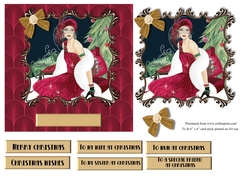 Art Deco female Christmas card topper for 6x6 card