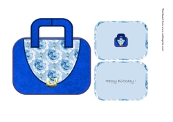 Blue handbag with floral flap and metal clasp mini kit
