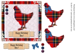 Happy birthday Hen Royal Stewart tartan card topper for 6x6 card