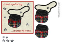 Male Scottish Sporran in Royal Stewart tartan topper for 6x6 card